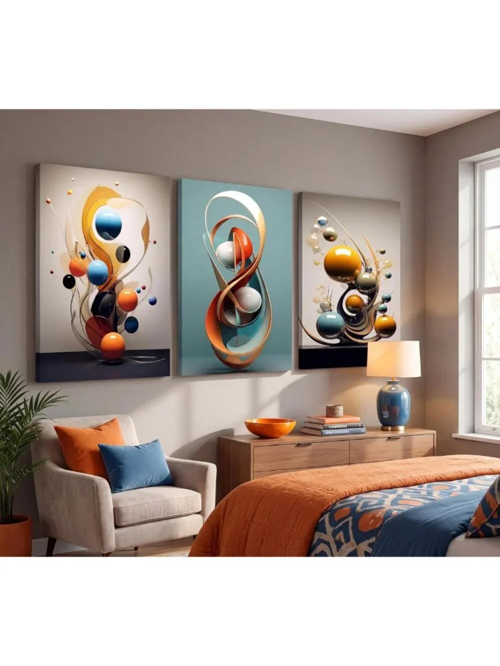 3-Piece Modern Abstract Geometry Canvas Wall Art Set - 12x16in Decor